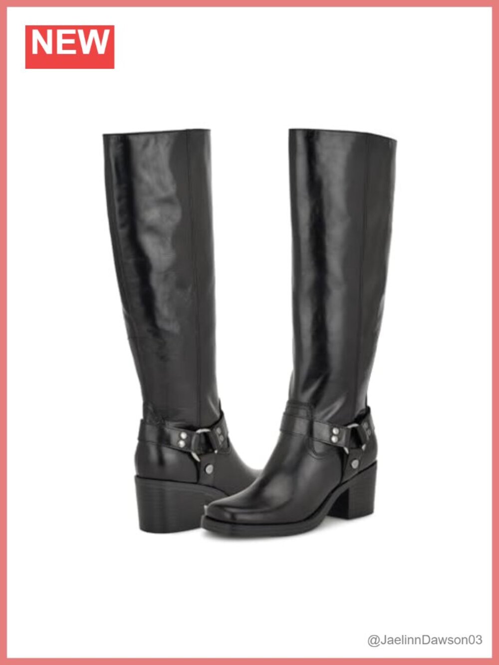 Nine West Koop Knee High Block Heel Boots Leather Square Toe Zip